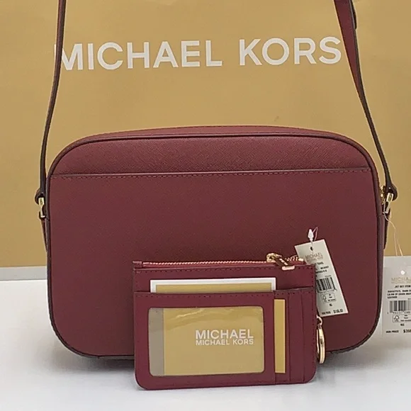 MICHAEL KORS LARGE EW CROSSBODY DARK CHERRY 🍒 & SM TOP ZIP COINPOUCH MULBERRY - Picture 3 of 16